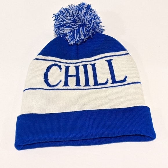2/$20 Forever 21 “Chill” blue and white beanie toque - Picture 1 of 5
